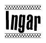 The clipart image displays the text Ingar in a bold, stylized font. It is enclosed in a rectangular border with a checkerboard pattern running below and above the text, similar to a finish line in racing. 