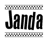 The clipart image displays the text Janda in a bold, stylized font. It is enclosed in a rectangular border with a checkerboard pattern running below and above the text, similar to a finish line in racing. 
