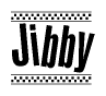 The clipart image displays the text Jibby in a bold, stylized font. It is enclosed in a rectangular border with a checkerboard pattern running below and above the text, similar to a finish line in racing. 