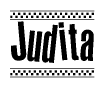 The clipart image displays the text Judita in a bold, stylized font. It is enclosed in a rectangular border with a checkerboard pattern running below and above the text, similar to a finish line in racing. 