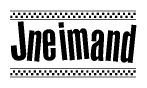 The image contains the text Jneimand in a bold, stylized font, with a checkered flag pattern bordering the top and bottom of the text.
