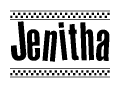 The clipart image displays the text Jenitha in a bold, stylized font. It is enclosed in a rectangular border with a checkerboard pattern running below and above the text, similar to a finish line in racing. 
