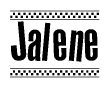 The image contains the text Jalene in a bold, stylized font, with a checkered flag pattern bordering the top and bottom of the text.
