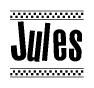 The clipart image displays the text Jules in a bold, stylized font. It is enclosed in a rectangular border with a checkerboard pattern running below and above the text, similar to a finish line in racing. 