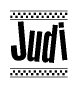 The image contains the text Judi in a bold, stylized font, with a checkered flag pattern bordering the top and bottom of the text.