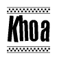The clipart image displays the text Khoa in a bold, stylized font. It is enclosed in a rectangular border with a checkerboard pattern running below and above the text, similar to a finish line in racing. 