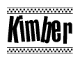 The clipart image displays the text Kimber in a bold, stylized font. It is enclosed in a rectangular border with a checkerboard pattern running below and above the text, similar to a finish line in racing. 