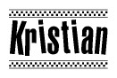 The image contains the text Kristian in a bold, stylized font, with a checkered flag pattern bordering the top and bottom of the text.
