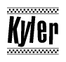 The image contains the text Kyler in a bold, stylized font, with a checkered flag pattern bordering the top and bottom of the text.