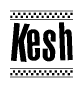 The image contains the text Kesh in a bold, stylized font, with a checkered flag pattern bordering the top and bottom of the text.