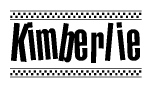 The image contains the text Kimberlie in a bold, stylized font, with a checkered flag pattern bordering the top and bottom of the text.