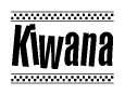 The clipart image displays the text Kiwana in a bold, stylized font. It is enclosed in a rectangular border with a checkerboard pattern running below and above the text, similar to a finish line in racing. 