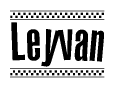 The clipart image displays the text Leyvan in a bold, stylized font. It is enclosed in a rectangular border with a checkerboard pattern running below and above the text, similar to a finish line in racing. 