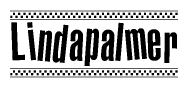 The image contains the text Lindapalmer in a bold, stylized font, with a checkered flag pattern bordering the top and bottom of the text.