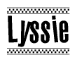 The clipart image displays the text Lyssie in a bold, stylized font. It is enclosed in a rectangular border with a checkerboard pattern running below and above the text, similar to a finish line in racing. 