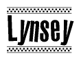 The clipart image displays the text Lynsey in a bold, stylized font. It is enclosed in a rectangular border with a checkerboard pattern running below and above the text, similar to a finish line in racing. 