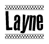 The clipart image displays the text Layne in a bold, stylized font. It is enclosed in a rectangular border with a checkerboard pattern running below and above the text, similar to a finish line in racing. 