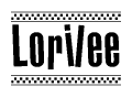 The image contains the text Lorilee in a bold, stylized font, with a checkered flag pattern bordering the top and bottom of the text.