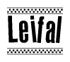 The clipart image displays the text Leifal in a bold, stylized font. It is enclosed in a rectangular border with a checkerboard pattern running below and above the text, similar to a finish line in racing. 