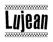 The clipart image displays the text Lujean in a bold, stylized font. It is enclosed in a rectangular border with a checkerboard pattern running below and above the text, similar to a finish line in racing. 