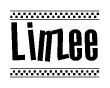 The clipart image displays the text Linzee in a bold, stylized font. It is enclosed in a rectangular border with a checkerboard pattern running below and above the text, similar to a finish line in racing. 