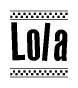 The image contains the text Lola in a bold, stylized font, with a checkered flag pattern bordering the top and bottom of the text.