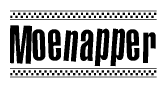 The image contains the text Moenapper in a bold, stylized font, with a checkered flag pattern bordering the top and bottom of the text.