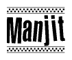 The clipart image displays the text Manjit in a bold, stylized font. It is enclosed in a rectangular border with a checkerboard pattern running below and above the text, similar to a finish line in racing. 