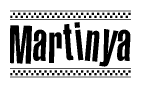 The image contains the text Martinya in a bold, stylized font, with a checkered flag pattern bordering the top and bottom of the text.