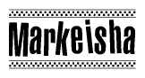 The image contains the text Markeisha in a bold, stylized font, with a checkered flag pattern bordering the top and bottom of the text.