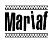 The clipart image displays the text Mariaf in a bold, stylized font. It is enclosed in a rectangular border with a checkerboard pattern running below and above the text, similar to a finish line in racing. 