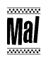 The image contains the text Mal in a bold, stylized font, with a checkered flag pattern bordering the top and bottom of the text.