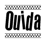 The clipart image displays the text Ouida in a bold, stylized font. It is enclosed in a rectangular border with a checkerboard pattern running below and above the text, similar to a finish line in racing. 