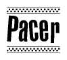 The clipart image displays the text Pacer in a bold, stylized font. It is enclosed in a rectangular border with a checkerboard pattern running below and above the text, similar to a finish line in racing. 