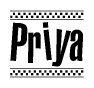The image contains the text Priya in a bold, stylized font, with a checkered flag pattern bordering the top and bottom of the text.