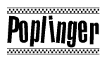 The clipart image displays the text Poplinger in a bold, stylized font. It is enclosed in a rectangular border with a checkerboard pattern running below and above the text, similar to a finish line in racing. 