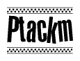 The clipart image displays the text Ptackm in a bold, stylized font. It is enclosed in a rectangular border with a checkerboard pattern running below and above the text, similar to a finish line in racing. 