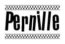 The image contains the text Pernille in a bold, stylized font, with a checkered flag pattern bordering the top and bottom of the text.