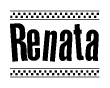 The clipart image displays the text Renata in a bold, stylized font. It is enclosed in a rectangular border with a checkerboard pattern running below and above the text, similar to a finish line in racing. 