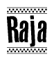 The clipart image displays the text Raja in a bold, stylized font. It is enclosed in a rectangular border with a checkerboard pattern running below and above the text, similar to a finish line in racing. 