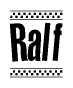 The clipart image displays the text Ralf in a bold, stylized font. It is enclosed in a rectangular border with a checkerboard pattern running below and above the text, similar to a finish line in racing. 