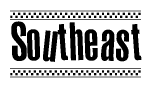 The image contains the text Southeast in a bold, stylized font, with a checkered flag pattern bordering the top and bottom of the text.