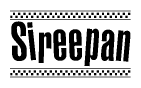 The clipart image displays the text Sireepan in a bold, stylized font. It is enclosed in a rectangular border with a checkerboard pattern running below and above the text, similar to a finish line in racing. 