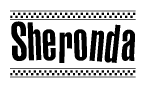 The clipart image displays the text Sheronda in a bold, stylized font. It is enclosed in a rectangular border with a checkerboard pattern running below and above the text, similar to a finish line in racing. 