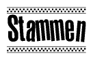 The clipart image displays the text Stammen in a bold, stylized font. It is enclosed in a rectangular border with a checkerboard pattern running below and above the text, similar to a finish line in racing. 