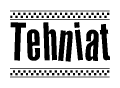 The clipart image displays the text Tehniat in a bold, stylized font. It is enclosed in a rectangular border with a checkerboard pattern running below and above the text, similar to a finish line in racing. 