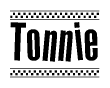 The clipart image displays the text Tonnie in a bold, stylized font. It is enclosed in a rectangular border with a checkerboard pattern running below and above the text, similar to a finish line in racing. 