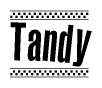 The clipart image displays the text Tandy in a bold, stylized font. It is enclosed in a rectangular border with a checkerboard pattern running below and above the text, similar to a finish line in racing. 