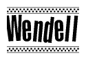 The image contains the text Wendell in a bold, stylized font, with a checkered flag pattern bordering the top and bottom of the text.