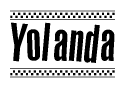 The clipart image displays the text Yolanda in a bold, stylized font. It is enclosed in a rectangular border with a checkerboard pattern running below and above the text, similar to a finish line in racing. 